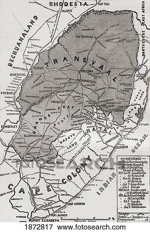 Stock Photo - Map Of The Boer Republics At The End Of The 19Th Century. From The Book South Africa And The Transvaal War, Volume 1 By Louis Creswicke, Published 1900.. Fotosearch