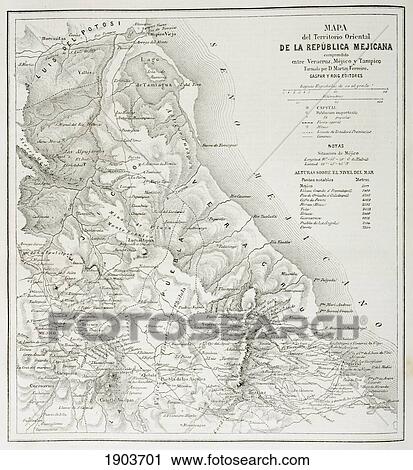Stock Image - Map Of The Eastern Territories Of The Republic Of Mexico As They Were In 1862. From El Museo Universal, Published Madrid 1862.. Fotosearch