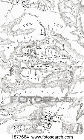 Picture - Map Of The Site Of The Battle Of Naseby, 1645. From The Book Short History Of The English People By J. R. Green Published London 1893.. Fotosearch
