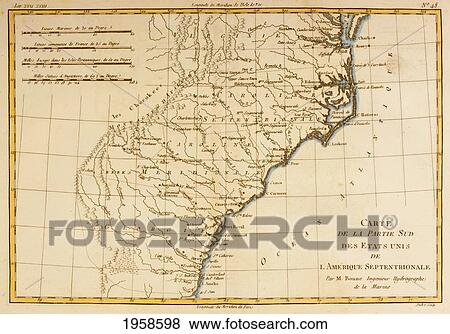 Map Of The Southern United States Of North America Circa 1760. From Atlas De Toutes Les Parties Connues Du Globe Terrestre By Cartographer Rigobert Bonne Published Geneva Circa 1760. View Large Photo Image Stock Photo - Map Of The Southern United States Of North America Circa 1760. From Atlas De Toutes Les Parties Connues Du Globe Terrestre By Cartographer Rigobert Bonne Published Geneva Circa 1760.. Fotosearch