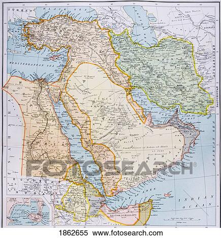Stock Photography - Map Of Turkey Middle East Horn Of Africa And Persian Gulf In 1890S From The Citizen's Atlas Of The World Published London Circa 1899. Fotosearch