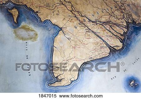 Stock Photography - Map Of Vietnam In The General Post Office Lobby; Ho Chi Minh (Saigon), Southern Vietnam Region, Vietnam. Fotosearch