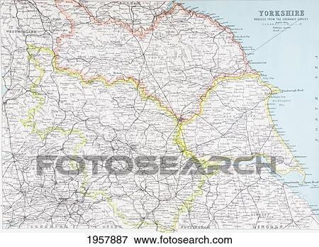 Stock Photo - Map Of Yorkshire, England In The Late 19Th Century. From Picturesque History Of Yorkshire, Published C. 1900.. Fotosearch