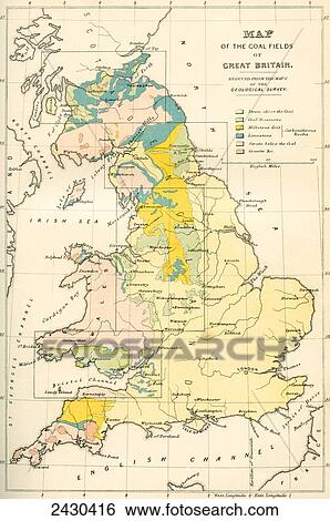 Stock Photograph - Map showing the coalfields of Great Britain in the 19th century. From The National Encyclopaedia, published c. 1890.. Fotosearch