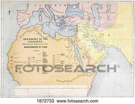 Stock Image - Map Showing The Geography Of The Hebrews And Exhibiting The Dispersion Of The Descendants Of Noah. From The Holy Bible Published By William Collins, Sons, & Company In 1869.. Fotosearch
