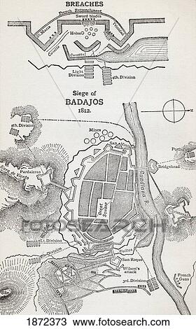 Stock Image - Map Showing The Site Of The Siege Of Badajoz, Spain 1812. From The Book How England Saved Europe, The Story Of The Great War, 1793-1815 Published 1909.. Fotosearch