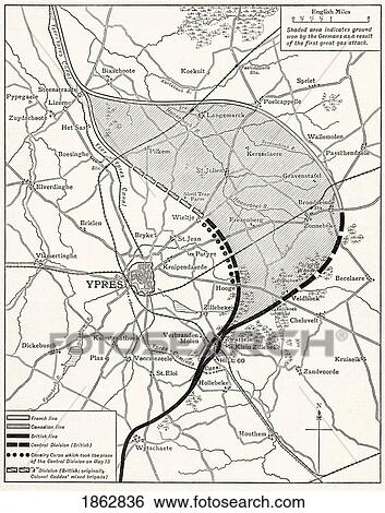 Map Showing The Ypres Salient Before And After The Second Battle Of Ypres April And May 13 1915. From The Great World War A History Volume Iii, Published 1916. View Large Photo Image Stock Photograph - Map Showing The Ypres Salient Before And After The Second Battle Of Ypres April And May 13 1915. From The Great World War A History Volume Iii, Published 1916.. Fotosearch