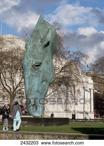Stock Image - Marble Arch horse head; London, England. Fotosearch