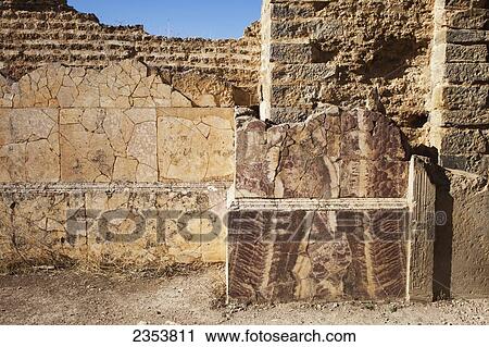 Stock Image - Marble slabs inside the Roman Baths; Djemila, Algeria. Fotosearch
