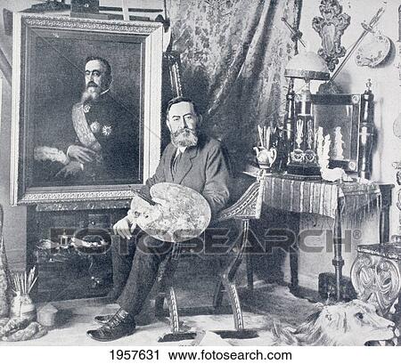 Stock Image - Marceliano Santa MarÃƒÆ’Ã‚Â­a, 1866 - 1952. Spanish Artist. Here Seen In His Studio. From La Esfera, 1914.. Fotosearch