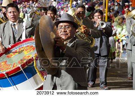 Stock Image - Marching Band In The Procession Of The Carnaval De Oruro, Oruro, Bolivia. Fotosearch