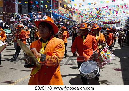 Stock Photo - Marching Band In The Procession Of The Carnaval De Oruro, Oruro, Bolivia. Fotosearch