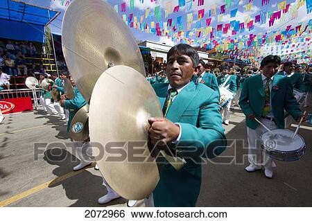 Stock Photograph - Marching Band In The Procession Of The Carnaval De Oruro, Oruro, Bolivia. Fotosearch