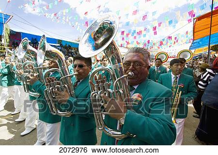 Stock Photograph - Marching Band In The Procession Of The Carnaval De Oruro, Oruro, Bolivia. Fotosearch