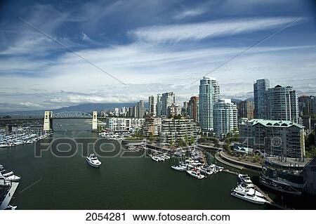 Stock Image - Marina At False Creek; Vancouver, British Columbia, Canada. Fotosearch