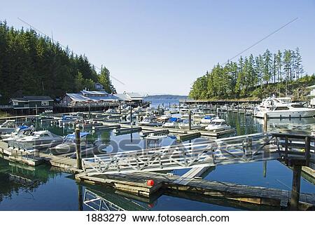 Stock Photo - Marina; Telegraph Cove, British Columbia, Canada. Fotosearch
