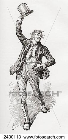 Stock Image - Mark Tapley. Illustration by Harry Furniss for the Charles Dickens novel Martin Chuzzlewit, from The Testimonial Edition, published 1910.. Fotosearch