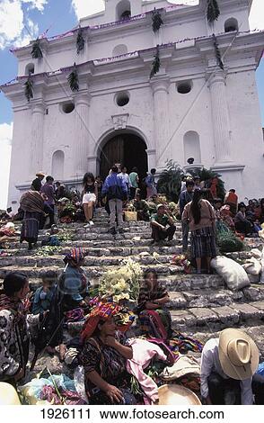 Stock Image - Market Day On The Steps Of The Church. Fotosearch