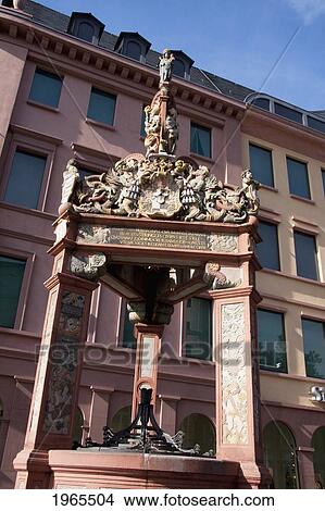 Market Fountain Or Well Made Of Sandstone Dating From The Renaissance, Mainz, Germany View Large Photo Image Picture - Market Fountain Or Well Made Of Sandstone Dating From The Renaissance, Mainz, Germany. Fotosearch