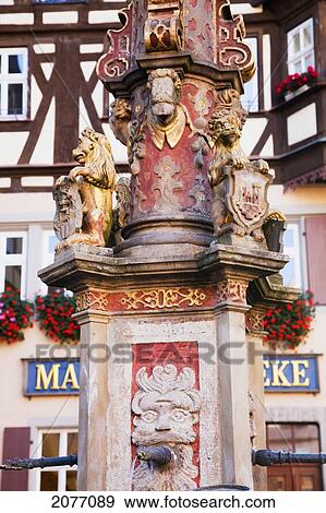 Stock Photo - Market Fountain; Rothenburg Ob Der Tauber Bavaria Germany. Fotosearch
