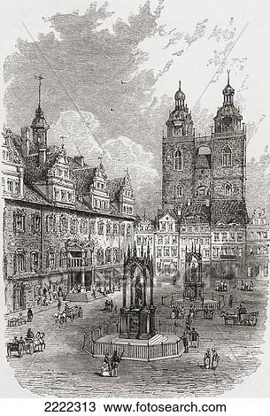 Market Place, Lutherstadt Wittenberg, Germany, With The Martin Luther And Melanchthon Statues, In The 19Th Century. From Pictures From The German Fatherland Published C. 1880. View Large Photo Image Stock Image - Market Place, Lutherstadt Wittenberg, Germany, With The Martin Luther And Melanchthon Statues, In The 19Th Century. From Pictures From The German Fatherland Published C. 1880.. Fotosearch