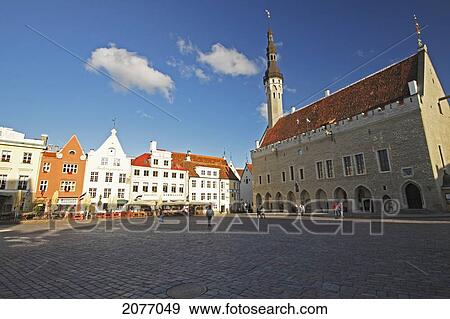Stock Photo - Market Square And Town Hall In The Medieval Old Town; Tallinn Harjumaa Estonia. Fotosearch