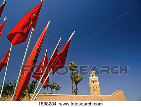 Maroccan Flags In Front Of Koutoubia Mosque View Large Photo Image Picture - Maroccan Flags In Front Of Koutoubia Mosque. Fotosearch