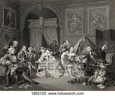 Stock Image - Marriage A La Mode Toilette Scene From The Original Picture By Hogarth From The Works Of Hogarth Published London 1833. Fotosearch