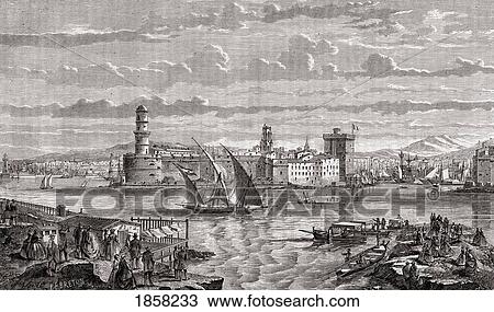 Stock Image - Marseilles, France During The 18Th Century. Engraved By Pibaraud After Lebreton. From Histoire De La Revolution Francaise By Louis Blanc.. Fotosearch