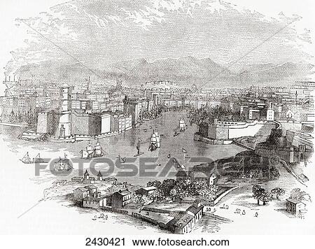 Stock Image - Marseilles, France in the 19th century. From The National Encyclopaedia, published c. 1890.. Fotosearch