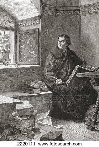 Stock Image - Martin Luther Translating The Bible At Wartburg Castle, Germany In 1521. Martin Luther, 1483. Fotosearch