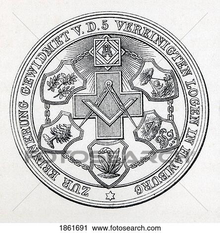 Stock Image - Masonic Seal Engraving From The Book The History Of Freemasonry Volume Iii Published By Thomas C. Jack London 1883. Fotosearch