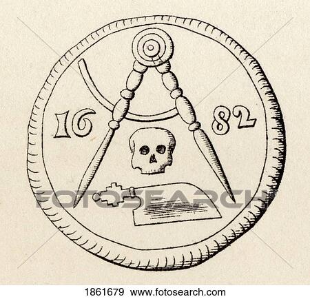 Stock Photo - Masonic Seal Mereau Funeraire Of Carpenters Of Maestricht Engraving From The Book The History Of Freemasonry Volume Ii Published By Thomas C. Jack London 1883. Fotosearch
