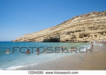 Stock Photography - Matala beach; Crete, Greece. Fotosearch