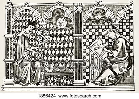 Mathematician Monks, One Teaching The Globe, The Other Copying A Manuscript After A Miniature In The 13Th Century Manuscript Image Of The World From Science And Literature In The Middle Ages By Paul Lacroix Published London 1878 View Large Photo Image Picture - Mathematician Monks, One Teaching The Globe, The Other Copying A Manuscript After A Miniature In The 13Th Century Manuscript Image Of The World From Science And Literature In The Middle Ages By Paul Lacroix Published London 1878. Fotosearch