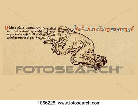 Stock Photo - Matthew Paris C. 1200 ÃƒÂ¢Ã¢â€šÂ¬Ã¢â‚¬Å“ 1259. English Benedictine Monk, Chronicler And Illuminated Manuscripts Artist. Self Portrait Of Himself At Feet Of Virgin And Child. After 13Th Century Manuscript.. Fotosearch