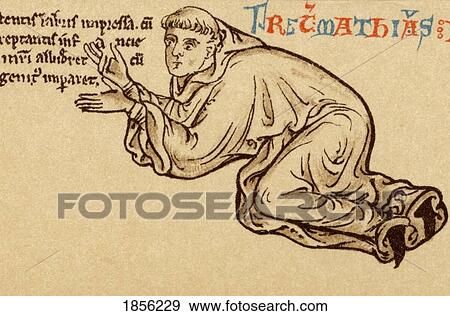 Stock Photo - Matthew Paris C. 1200 ÃƒÂ¢Ã¢â€šÂ¬Ã¢â‚¬Å“ 1259. English Benedictine Monk, Chronicler And Illuminated Manuscripts Artist. Self Portrait Of Himself At Feet Of Virgin And Child. After 13Th Century Manuscript.. Fotosearch