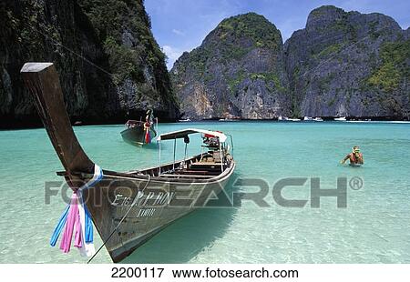 Stock Photo - Maya Bay, Where 'the Beach' Was Filmed, Koh Phi Phi Ley. Thailand.. Fotosearch