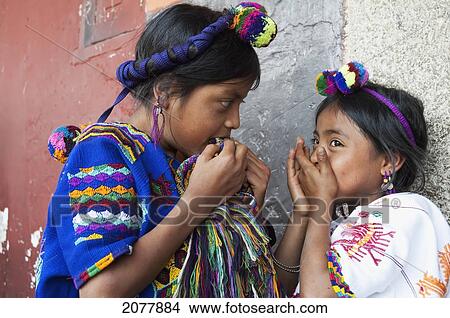Maya Girls, Antigua, Sacatep View Large Photo Image Picture - Maya Girls, Antigua, Sacatep. Fotosearch