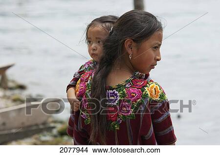 Picture - Maya Girls On The Shores Of Lake Atitlan, Santa Catarina Palopo, Solol. Fotosearch