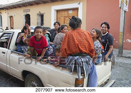 Maya People On The Back Of A Truck, Antigua, Sacatep View Large Photo Image Stock Photo - Maya People On The Back Of A Truck, Antigua, Sacatep. Fotosearch