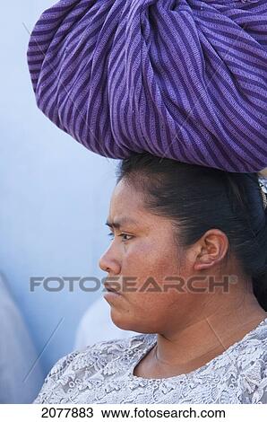 Stock Image - Maya Woman With A Bundle On Her Head, Antigua, Sacatep. Fotosearch