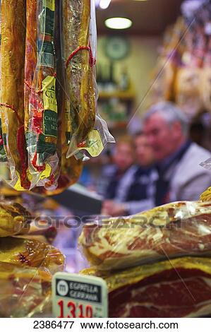 Meat for sale in a market; Barcelona, Spain View Large Photo Image Stock Photo - Meat for sale in a market; Barcelona, Spain. Fotosearch