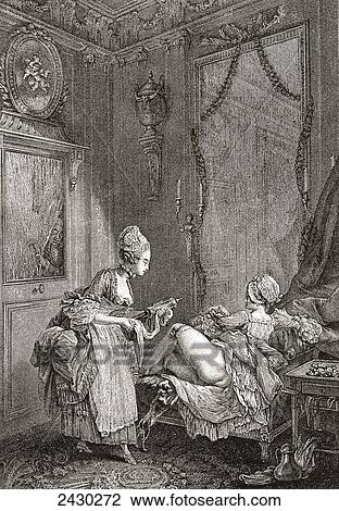 Stock Image - Medical enema, after a painting by P. A. Boudouin, 1770. From Illustrierte Sittengeschichte vom Mittelalter bis zur Gegenwart by Eduard Fuchs, published 1909.. Fotosearch