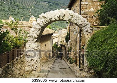 Stock Photography - Medieval architecture; Spello, Umbria, Italy. Fotosearch