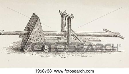 Stock Photo - Medieval Battering Ram. From Military And Religious Life In The Middle Ages By Paul Lacroix Published London Circa 1880.. Fotosearch