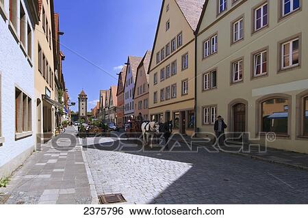 Stock Photograph - Medieval street scene, Rothenburg-ob-der-Tauber, Bavaria, Germany. Fotosearch