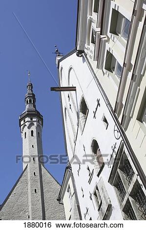 Stock Photograph - Medieval Town Hall With Tower In Town Hall Square. Fotosearch