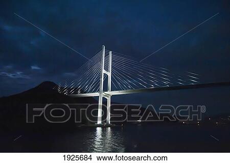 Picture - Megami Bridge Illuminated At Night; Nagasaki, Japan. Fotosearch