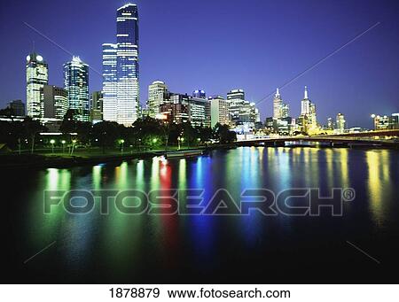 Melbourne Skyline At Night View Large Photo Image Stock Photo - Melbourne Skyline At Night. Fotosearch